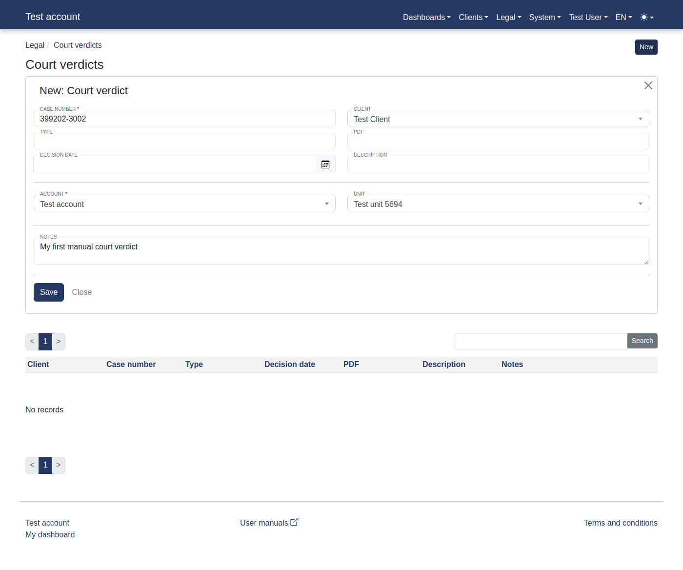 How to add a court verdict? 14