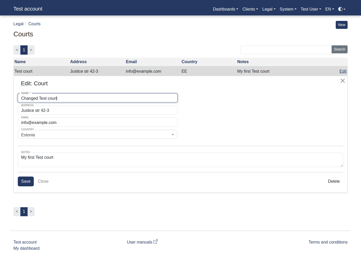 How to manage a court info? 19