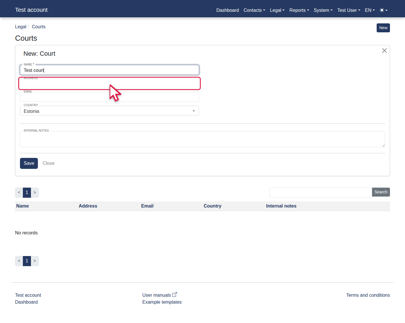 How to manage a court info? — 5